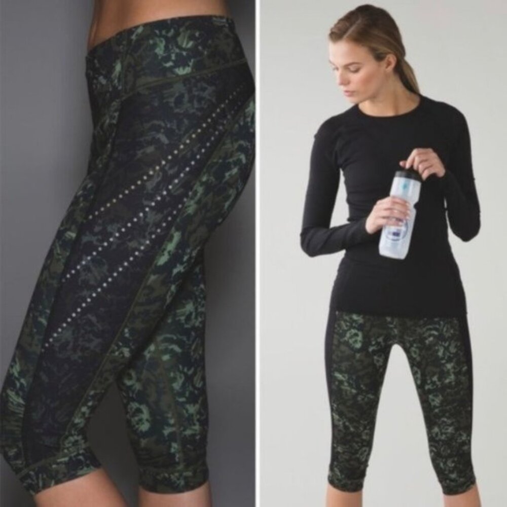 Lululemon Stop At Nothing Crop Desert Olive Camo size 4
